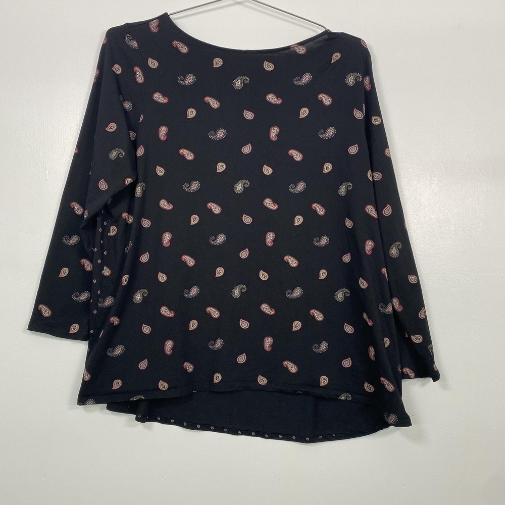 J Jill Shirt Womens XL Black Paisley Long Sleeve Boat Neck Tunic‎ Top Jersey